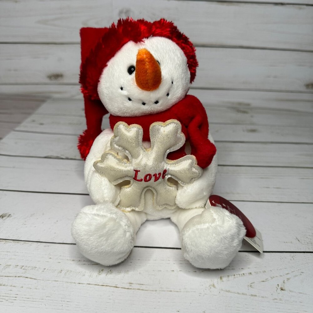 Walmart Snowman Message Friends Plush With Red Hat Scarf Holding Love Snowflake - Picture 2 of 8